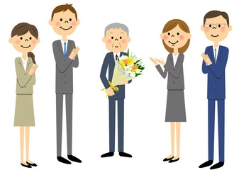 職場の仲間　挨拶　花束