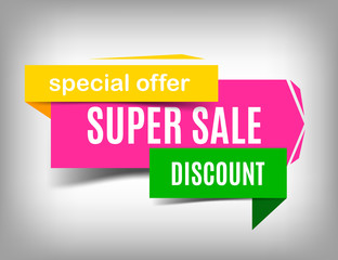 Sale colorful banner. Super sale poster design. Discount poster, special offer. Vector illustration, eps 10