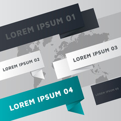 Set of banner elements with world map backdrop for infographics web design or other purposes. Vector illustration, eps 10