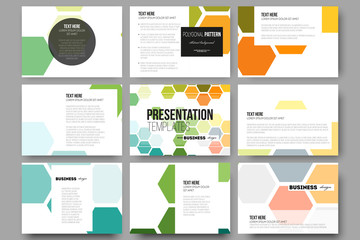 Set of 9 templates for presentation slides. Abstract colorful business background, modern stylish hexagonal vector texture