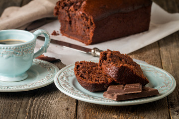 Chocolate-banana Loaf cake on paper  