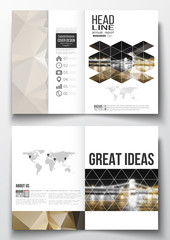 Set of business templates for brochure, magazine, flyer, booklet or annual report. Colorful polygonal background, blurred image, night city landscape, modern stylish triangular vector texture
