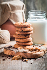 Chocolate chip cookies with milk