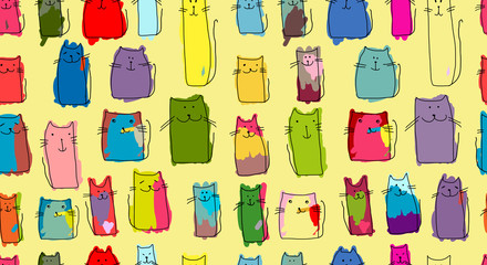 Funny cats family, seamless pattern for your design