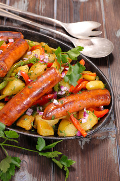 fried sausage and vegetable
