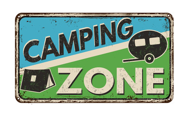 Camping zone vintage metal sign
