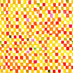 Seamless artistic bright yellow and red watercolor squares background