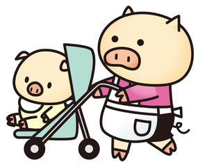 ブタのお母さんと赤ちゃん