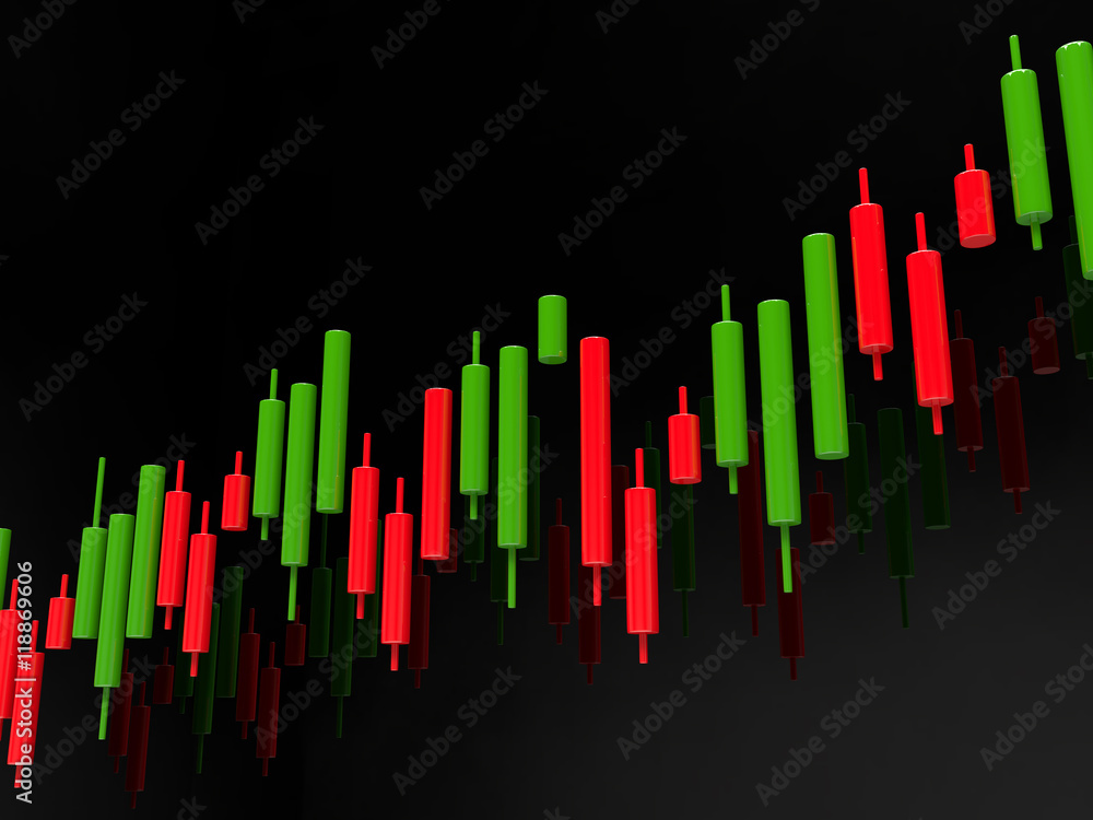 Poster 3d rendering of forex index candlestick chart over dark