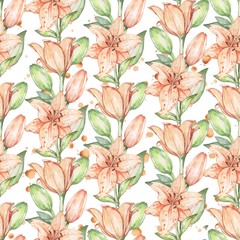 Lily 9. Watercolor painting.Decorative element suitable for Wallpaper, wrapping paper and backgrounds