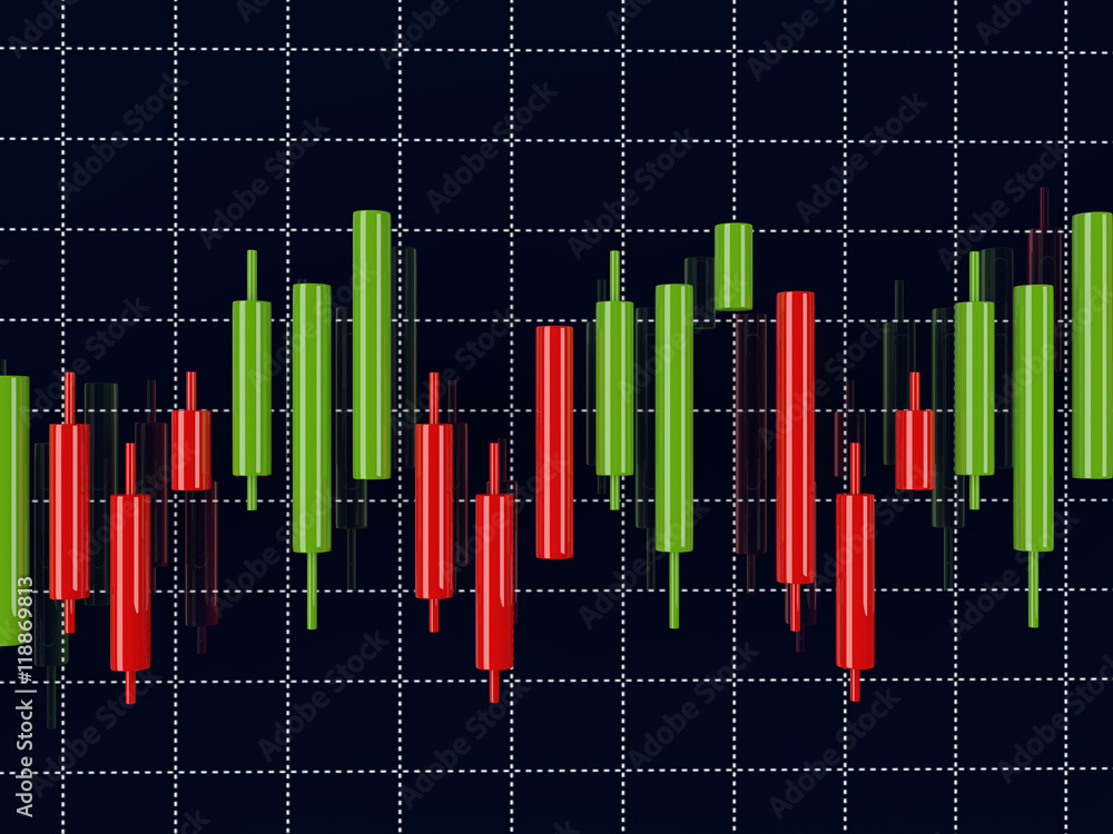 Poster 3d rendering of forex index candlestick chart over dark