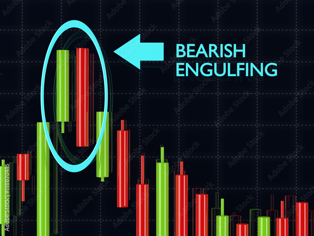 Poster 3d rendering of forex candlestick bearish engulfing pattern over