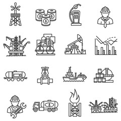 oil icons set. petroleum industry collection. Thin line design