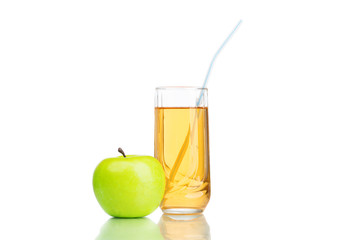 Fototapeta na wymiar green apple with juice isolated on white