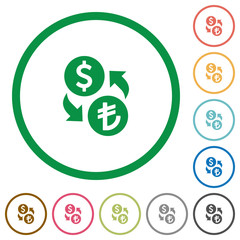 Dollar Lira exchange outlined flat icons