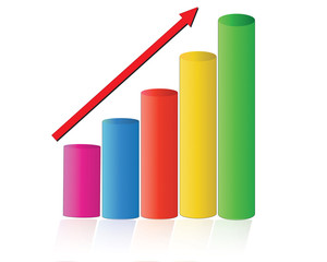 illustration of bar graph with rising arrow on isolated backgrou