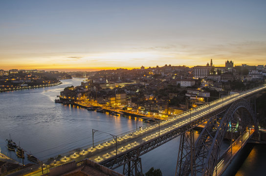 Porto sunset on Duoro river, Portugal