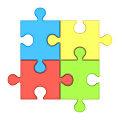 Colorful jigsaw puzzle pieces concept isolated over white background 3D rendering