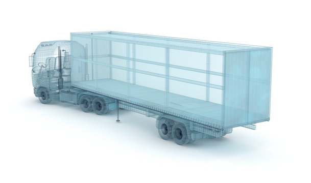 recommend clip art: Truck with cargo container, wire model. My own design, 3D illustration