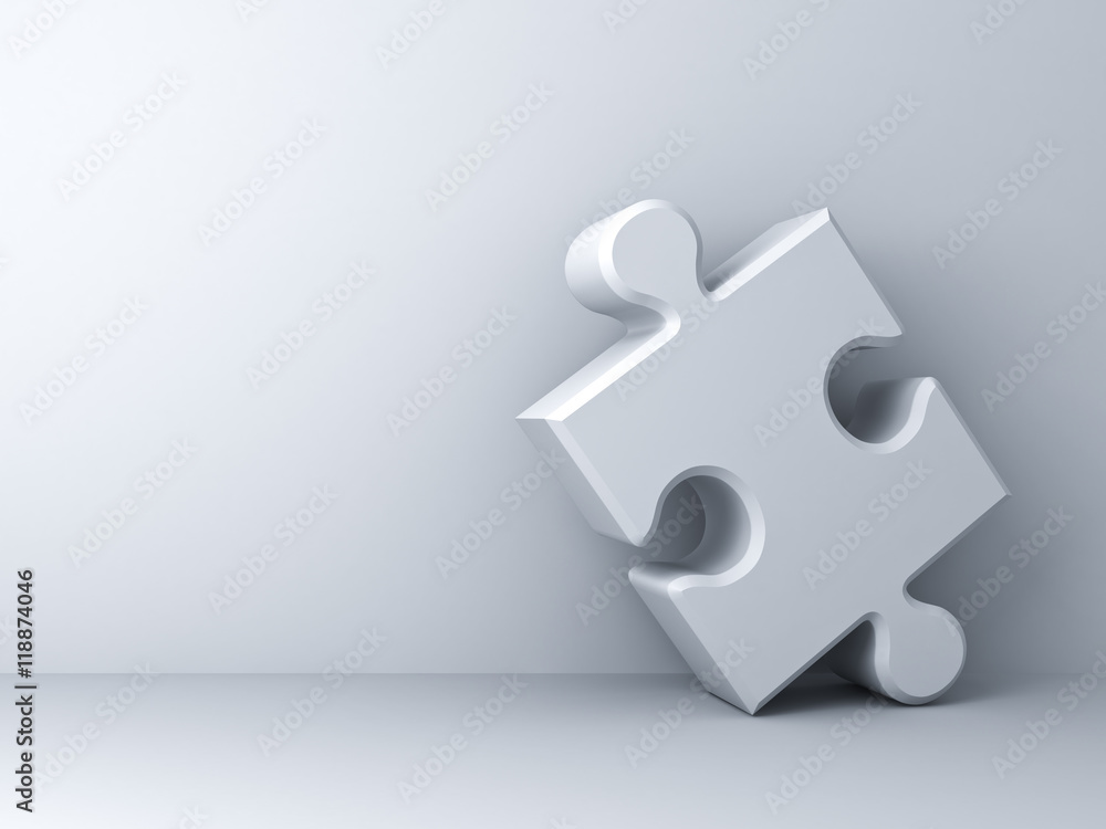 Poster white jigsaw puzzle piece on white background with shadow 3d rendering
