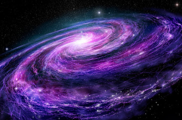 Spiral galaxy, 3D illustration of deep space object.