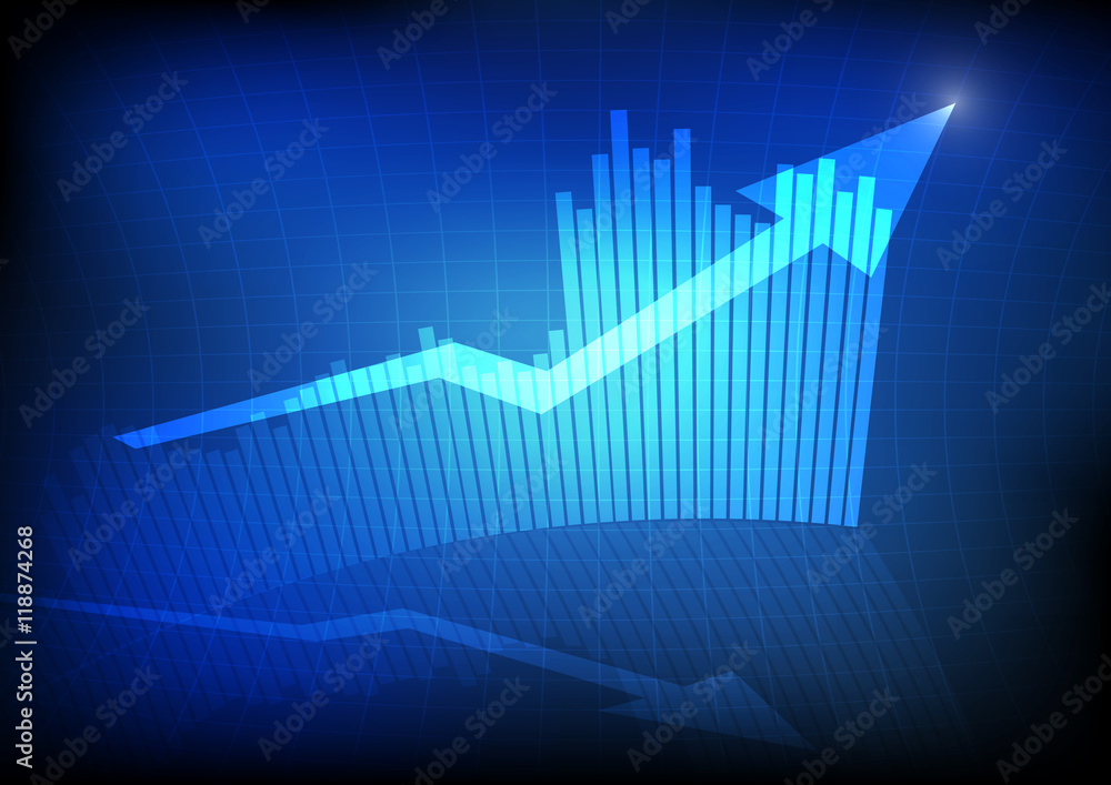 Poster vector : bars graph and arrow on blue background