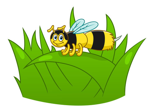 Cartoon bee on grass
