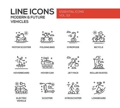 Modern and Future Vehicle - line design icons set