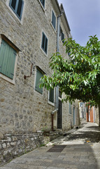 An narrow old historic road in Herceg Novi Old Town, Montenegro.
