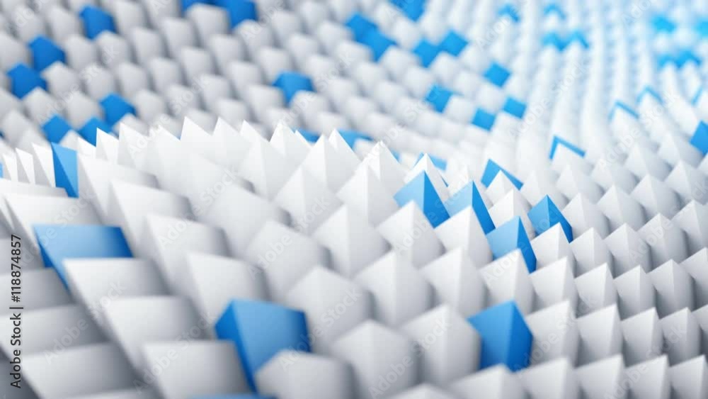 Poster white and blue peaks waving. 3d render smooth animation with motion blur seamless loop. 4k uhd (3840