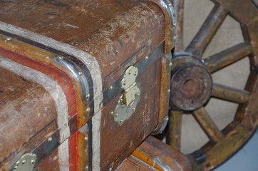 Old Brown used and weathered suitcase closeup