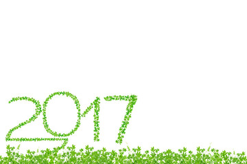 2017 year made from green leaves isolate on white background.