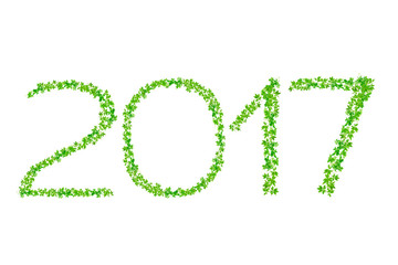 2017 year made from beautiful fresh green leaves isolate on white
