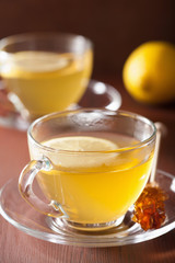 hot lemon ginger tea in glass cup