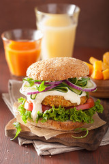 veggie carrot and oats burger with cucumber onion