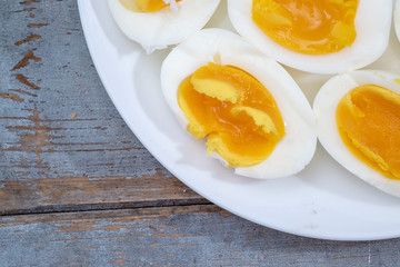 Boiled eggs in white plate