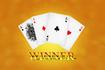 Four aces isolated on a gold background with the text 