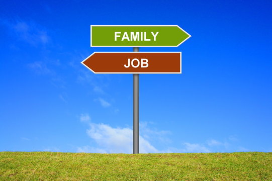 Schild Wegweiser: Job oder Familie