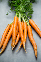 Fresh carrots on the gray backgrounds.