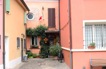 Fototapeta na wymiar Street and old houses Rimini Italy