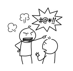 Anger Management Doodle. A hand drawn vector doodle illustration of an angry stick figure and yelling bad words.