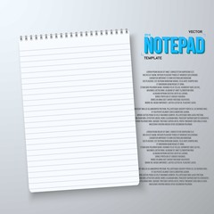 Realistic Vector Notepad Office Equipment. White Paper Spiral No