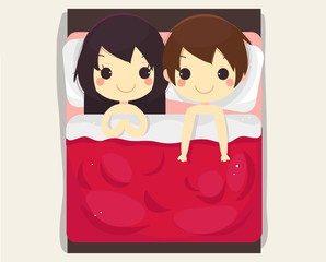 cute couple sleep bed.beautiful vector