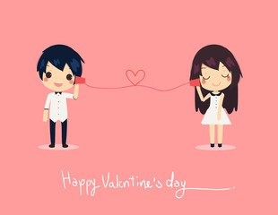 card cute couple call paper phone.dress shirt Happy valentine's
