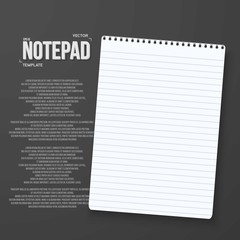 Realistic Vector Notepad Office Equipment Element. White Paper S