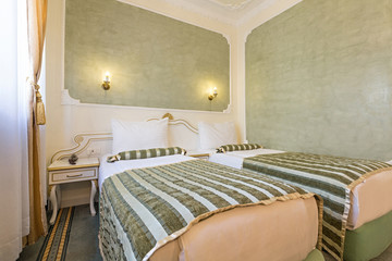 Interior of luxury double bed hotel room