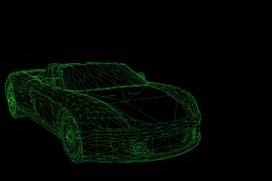 Sport Car in Hologram Wireframe Style. Nice 3D Rendering
