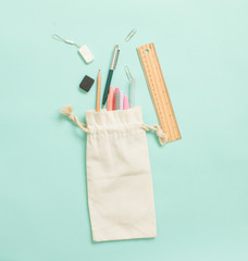 White pencil bag with stationaries