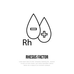 Modern vector line icon of rhesus factor. Blood test linear logo. Outline symbol for laboratory. Medical design element for sites, hospitals. Hematology business logotype, Rh-factor sign.