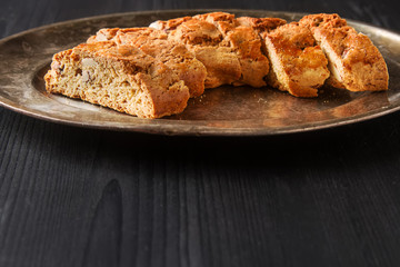 Traditional Italian food. Sweet biscuits cantuccini with almonds